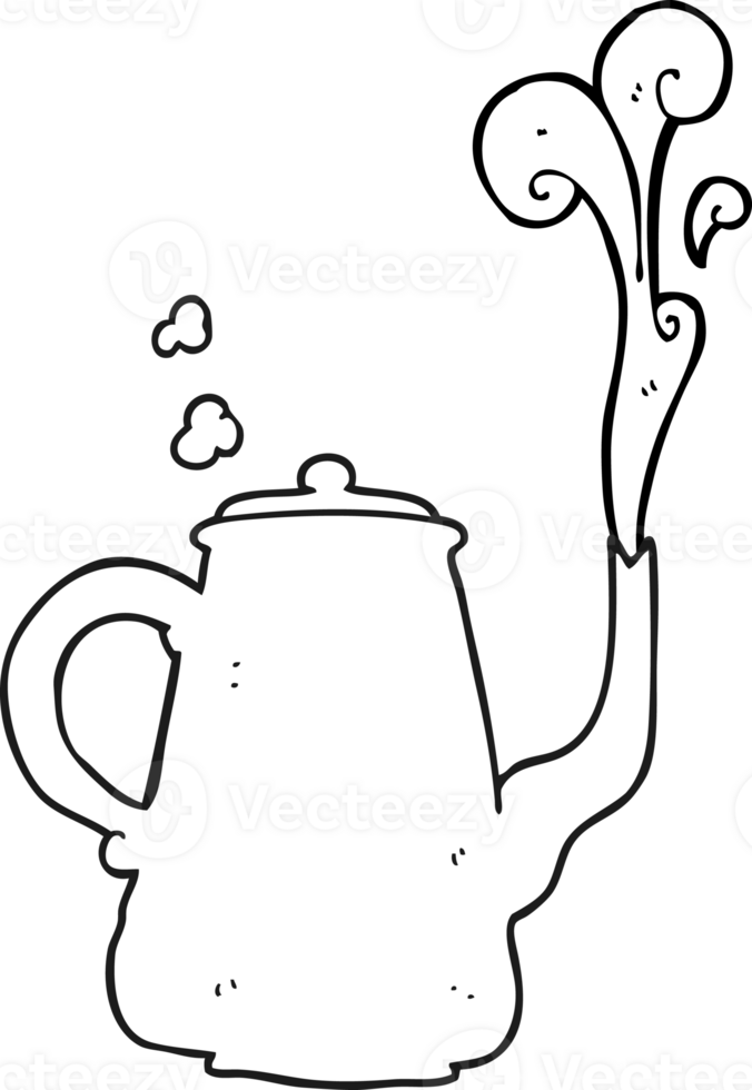 drawn black and white cartoon steaming  coffee pot png