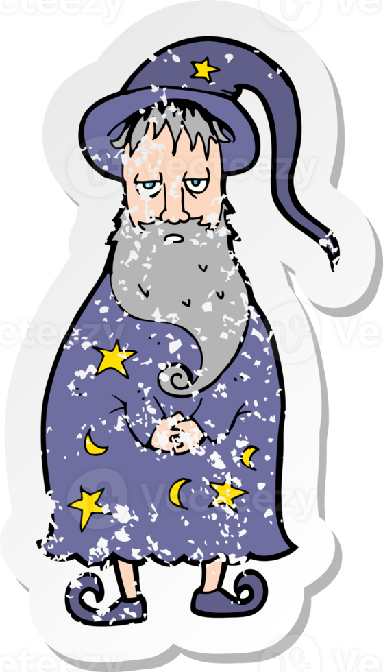 retro distressed sticker of a cartoon wizard png