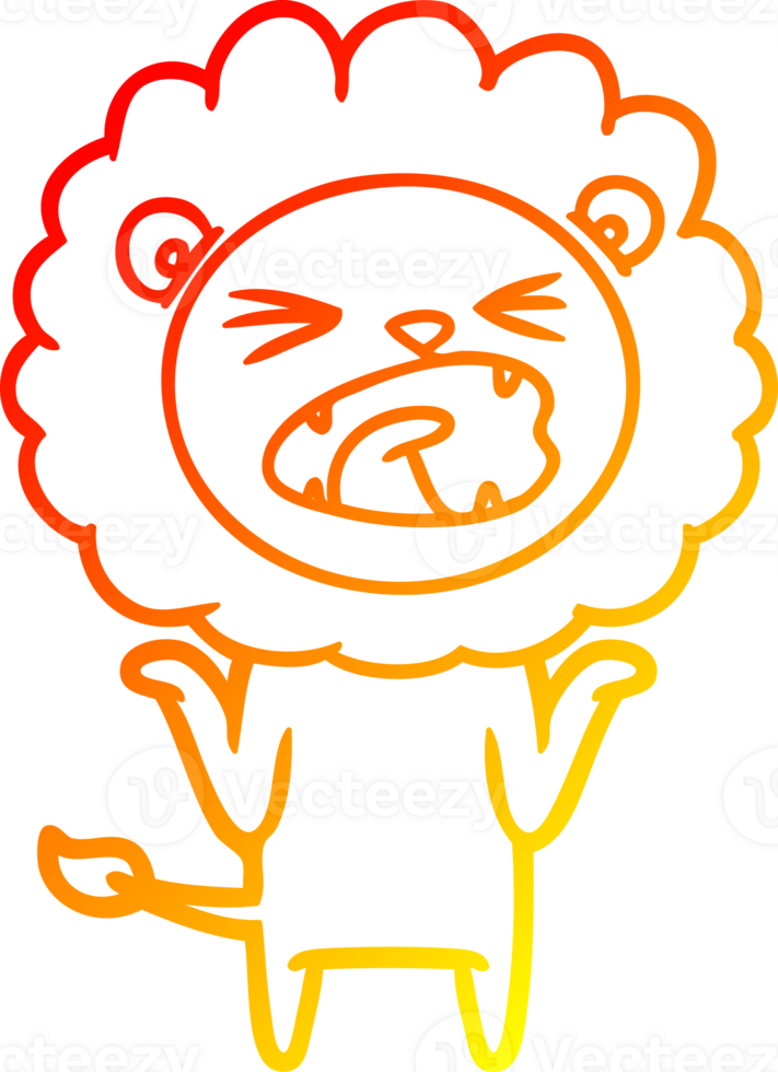 warm gradient line drawing of a cartoon lion png