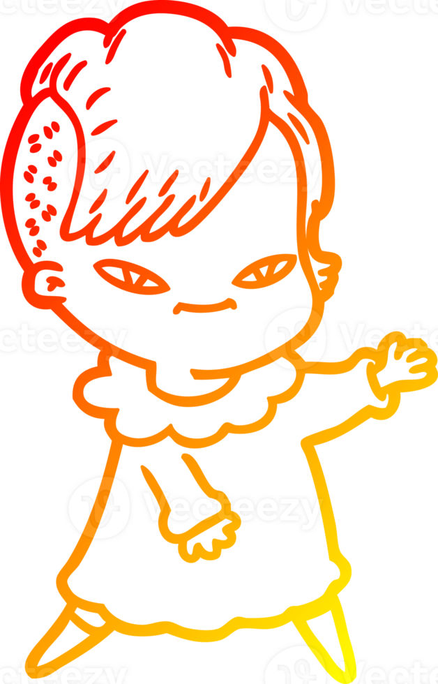 warm gradient line drawing of a cute cartoon girl with hipster haircut png