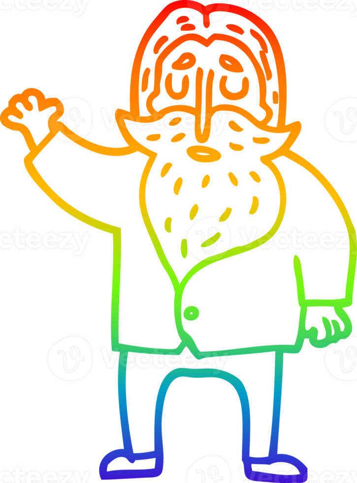 rainbow gradient line drawing of a cartoon old man waving png