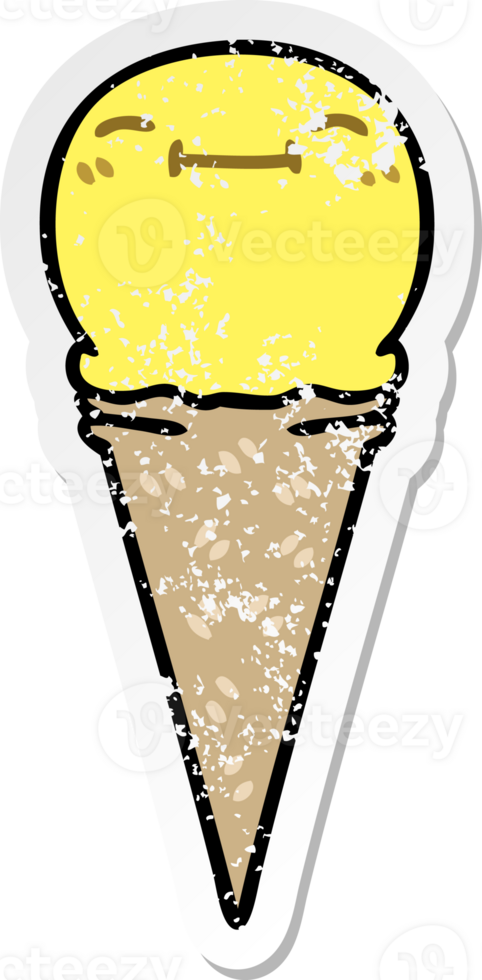 distressed sticker of a quirky hand drawn cartoon happy ice cream png