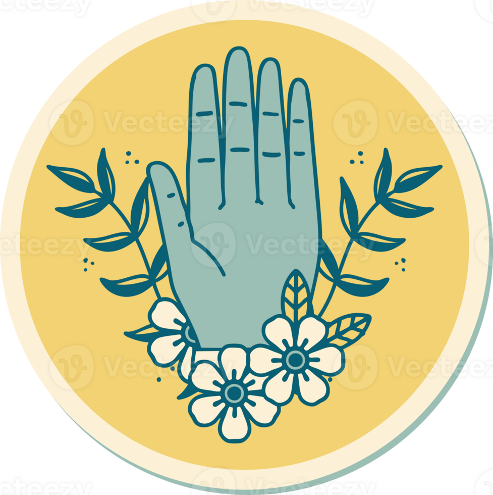 sticker of tattoo in traditional style of a hand and flower png