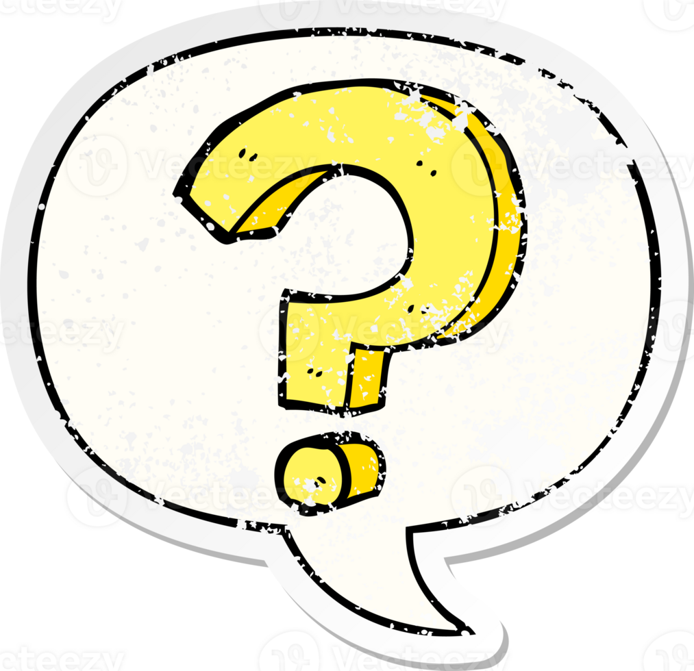cartoon question mark with speech bubble distressed distressed old sticker png