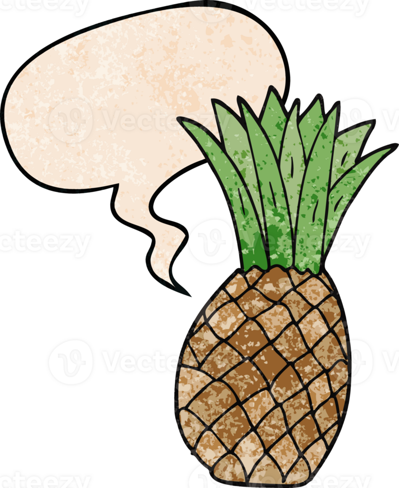 cartoon pineapple with speech bubble in retro texture style png