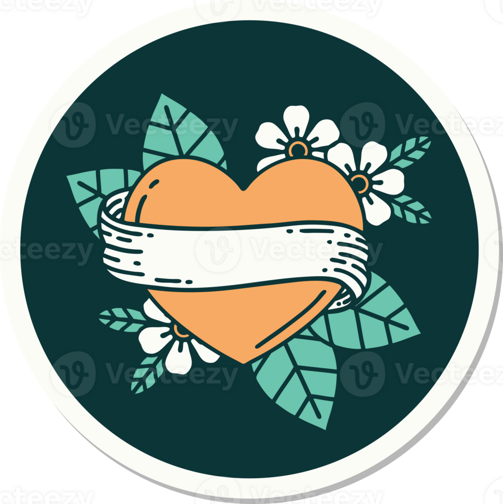 sticker of tattoo in traditional style of a heart and banner png