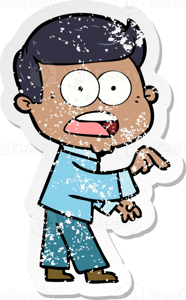 distressed sticker of a cartoon shocked man png