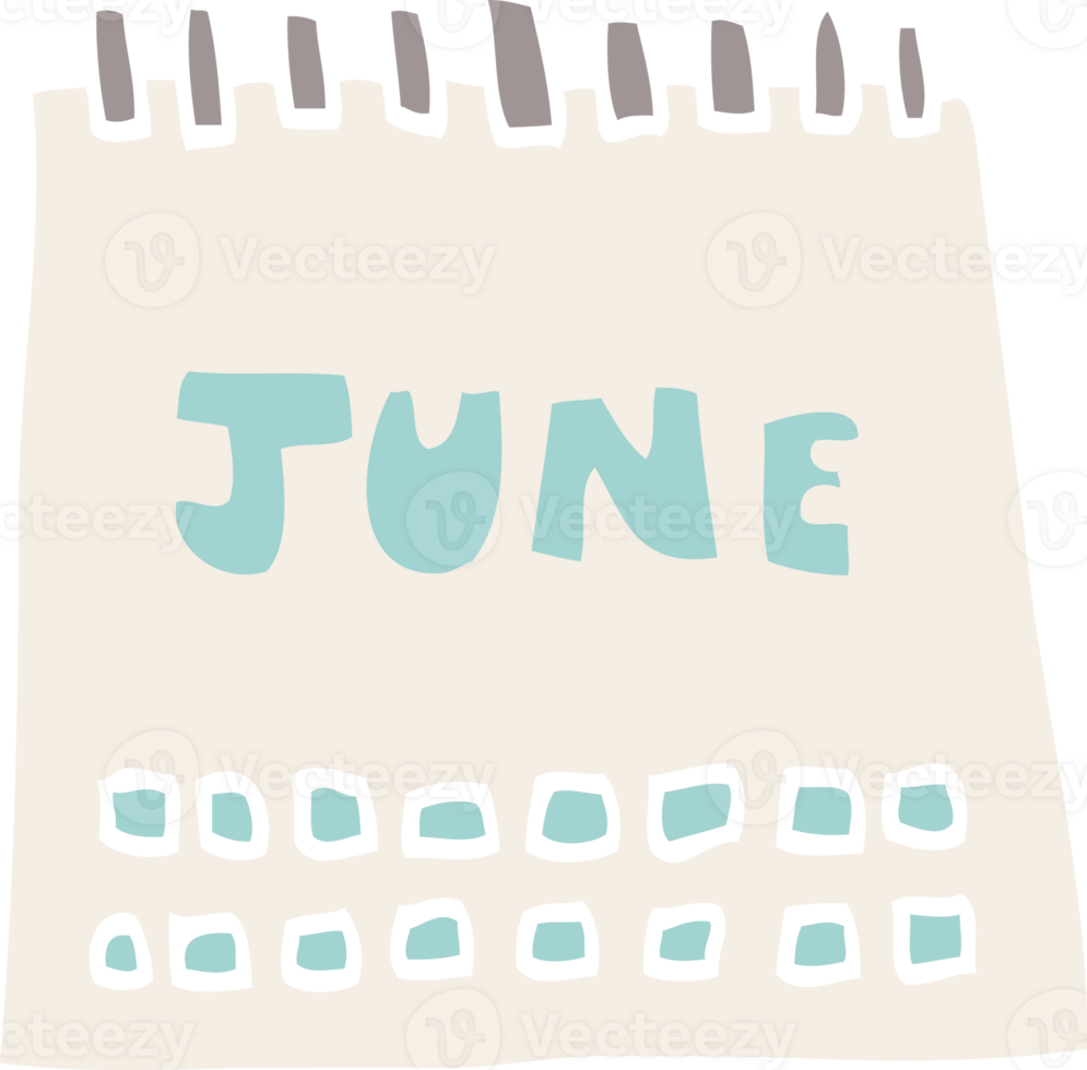cartoon doodle calendar showing month of june png