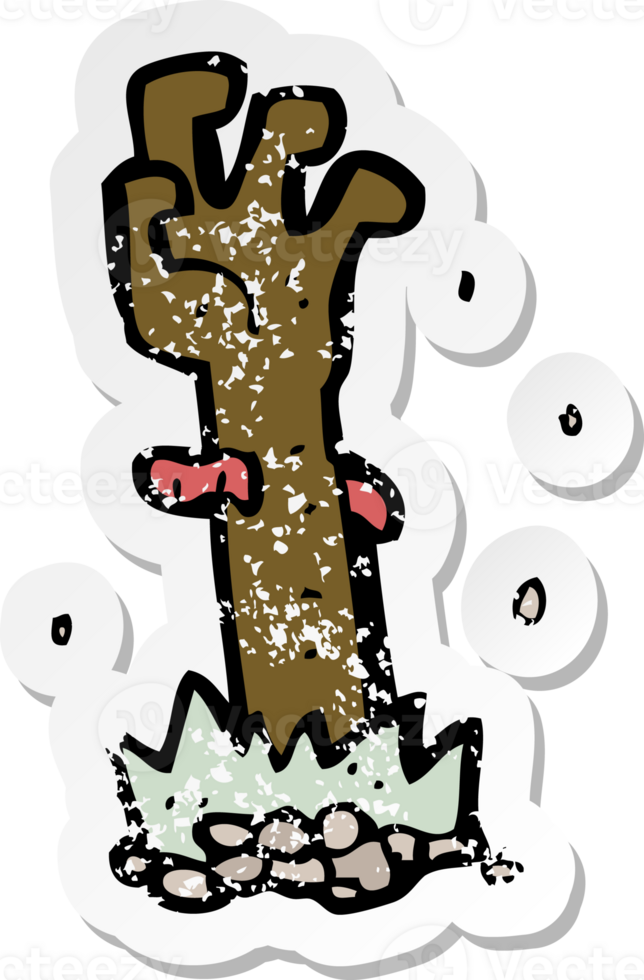 retro distressed sticker of a cartoon zombie hand png