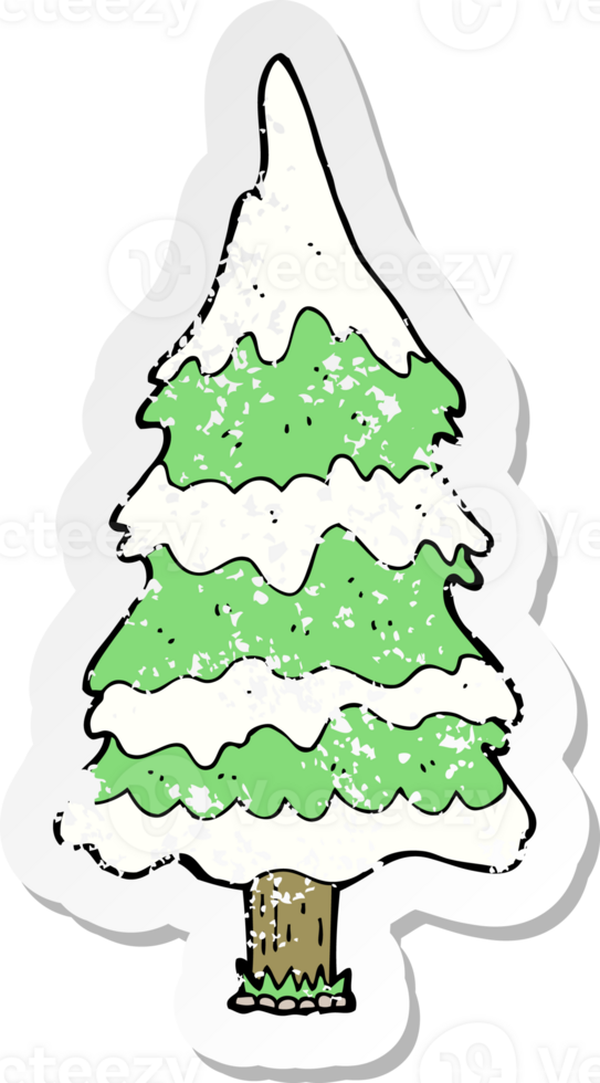 retro distressed sticker of a cartoon snowy tree png