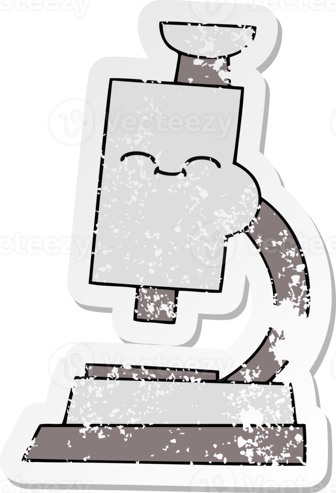 distressed sticker of a cute cartoon microscope png