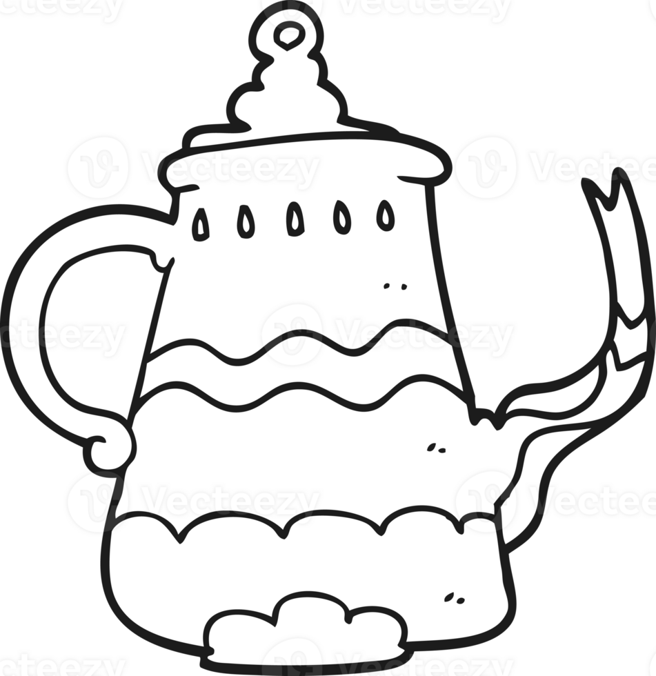 drawn black and white cartoon fancy coffee pot png