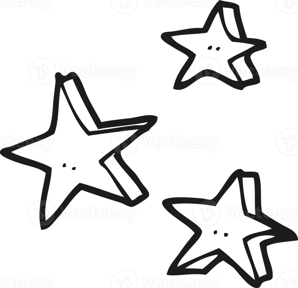 drawn black and white cartoon decorative doodle stars png