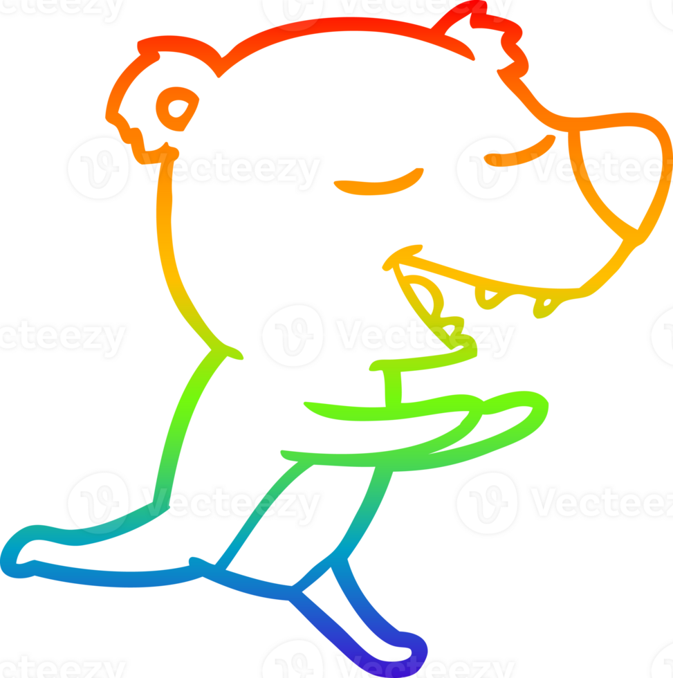 rainbow gradient line drawing of a cartoon bear png