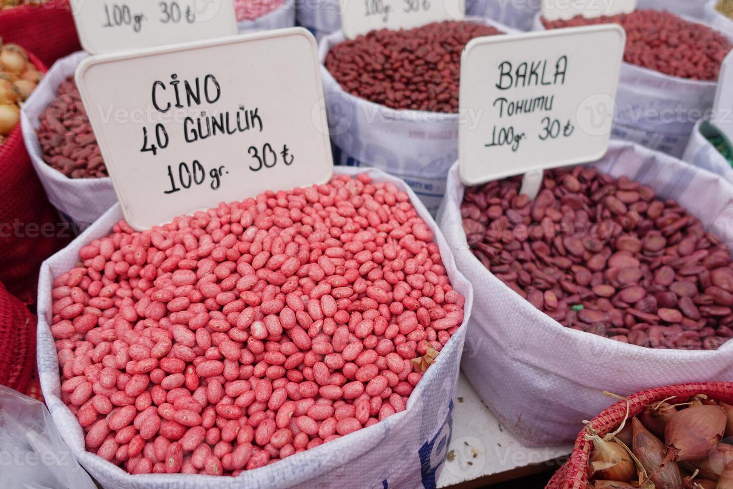 Closeup of colourful soy beans texture background. photo