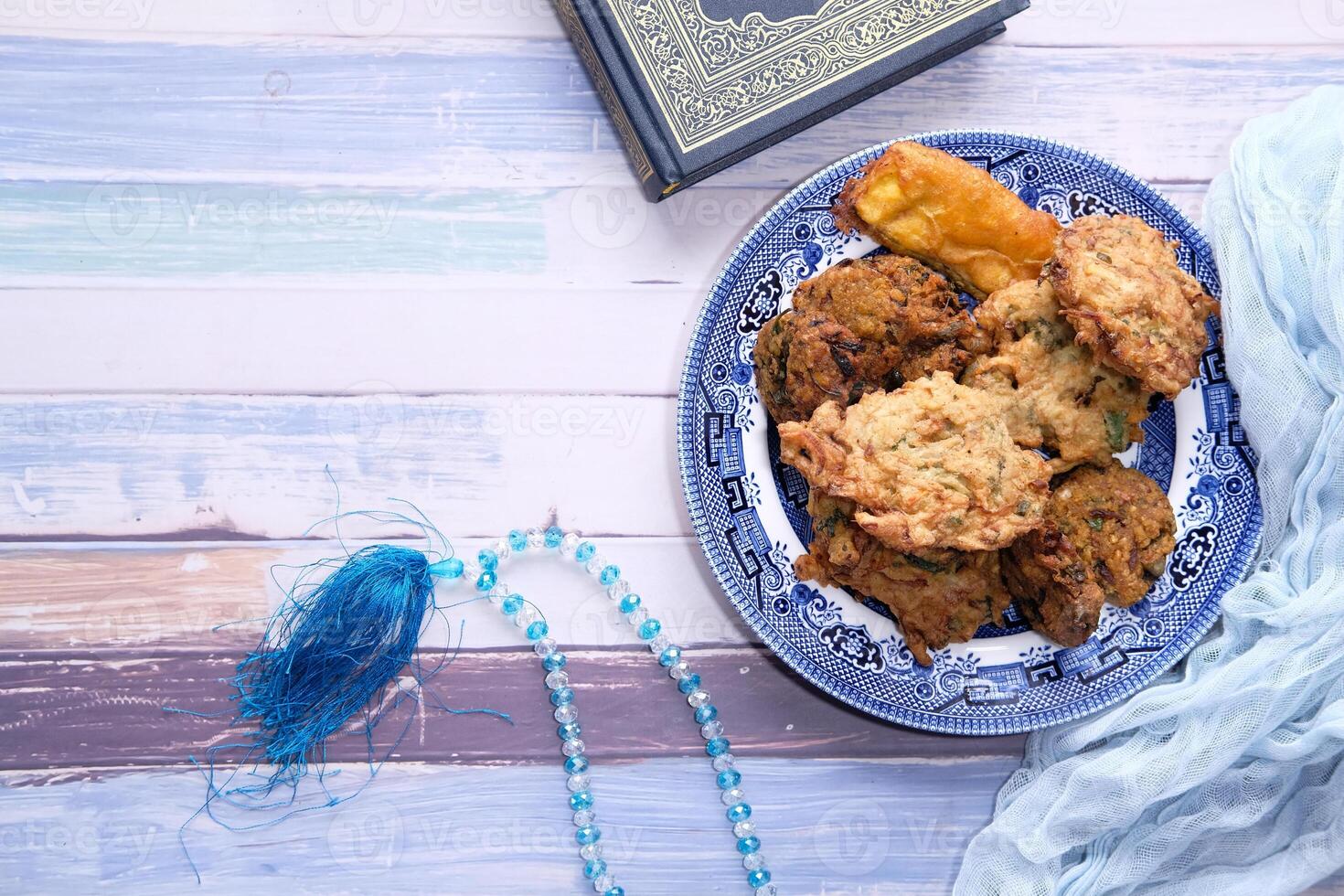high angle view of Ramadan food in a plate photo
