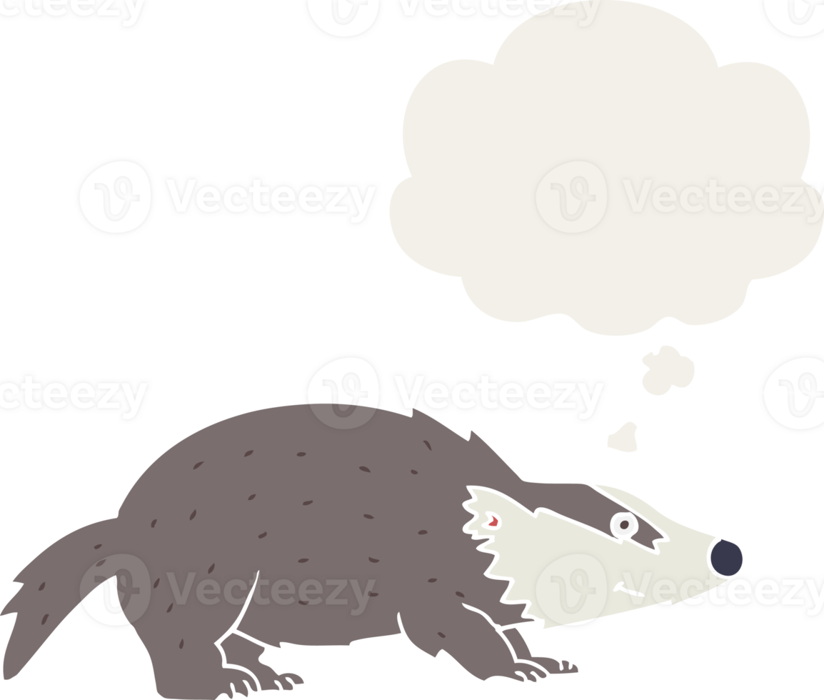 cartoon badger with thought bubble in retro style png