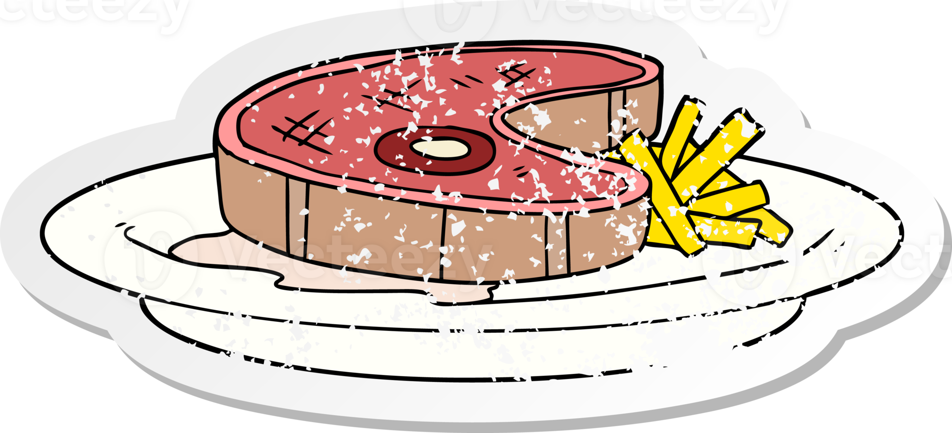 distressed sticker of a cartoon steak dinner png
