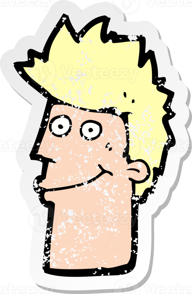 retro distressed sticker of a cartoon happy man png