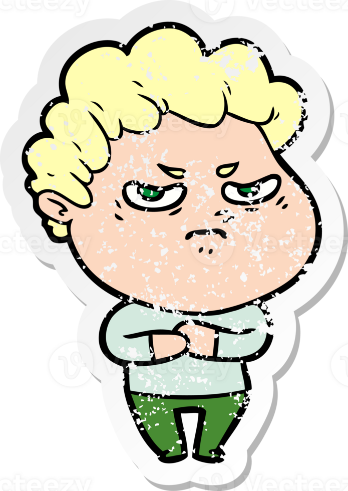distressed sticker of a cartoon angry man png
