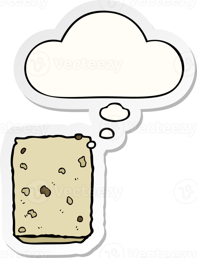cartoon biscuit with thought bubble as a printed sticker png