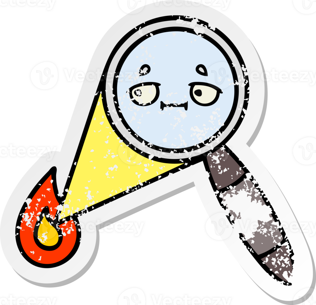 distressed sticker of a cute cartoon magnifying glass png