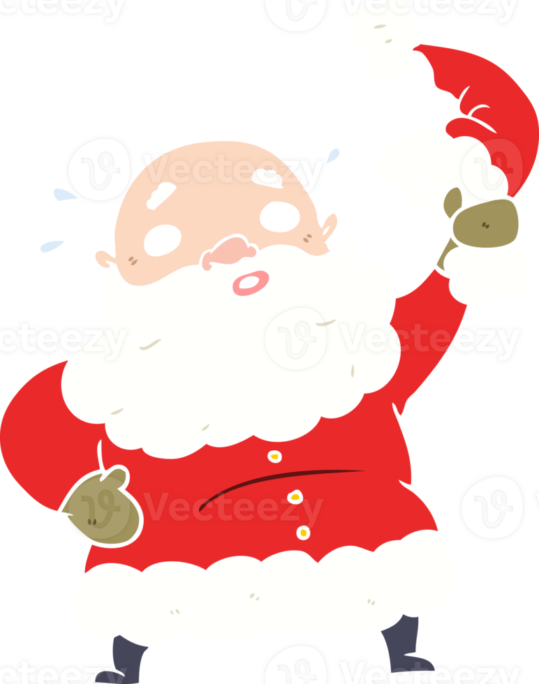 flat color style cartoon santa claus waving hat png