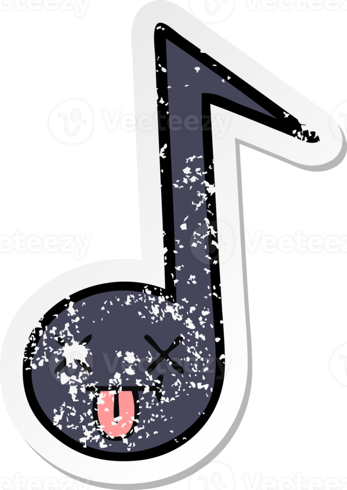 distressed sticker of a cute cartoon musical note png