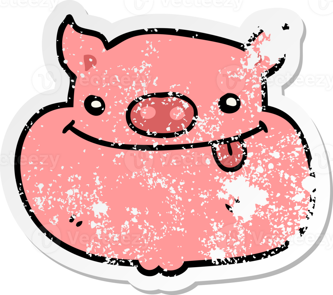distressed sticker of a cartoon happy pig face png