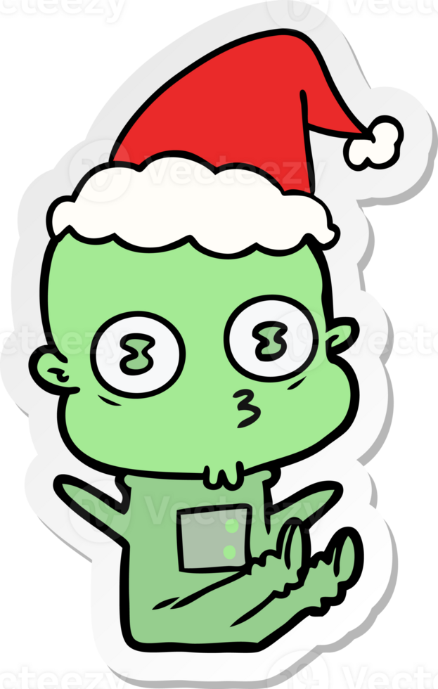 hand drawn sticker cartoon of a weird bald spaceman wearing santa hat png