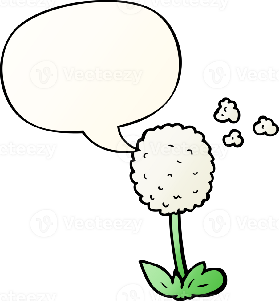 cartoon flower with speech bubble in smooth gradient style png
