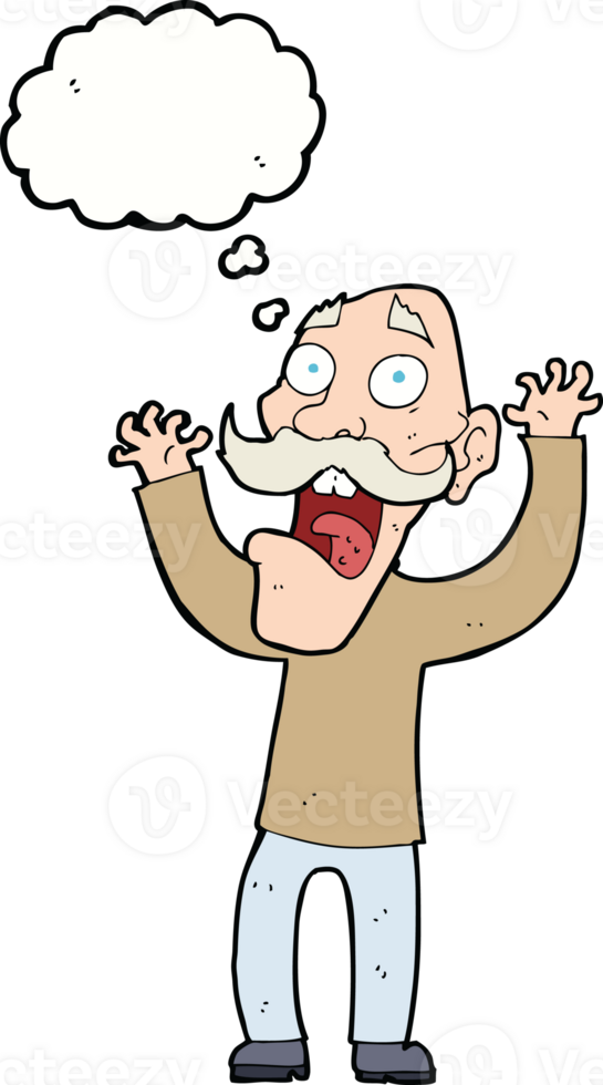 cartoon old man getting a fright with thought bubble png