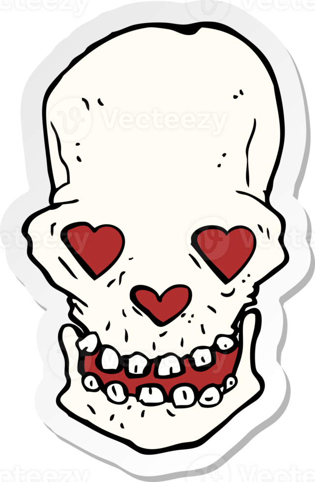 sticker of a cartoon skull with love heart eyes png