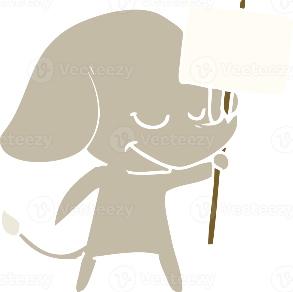 flat color style cartoon smiling elephant with placard png