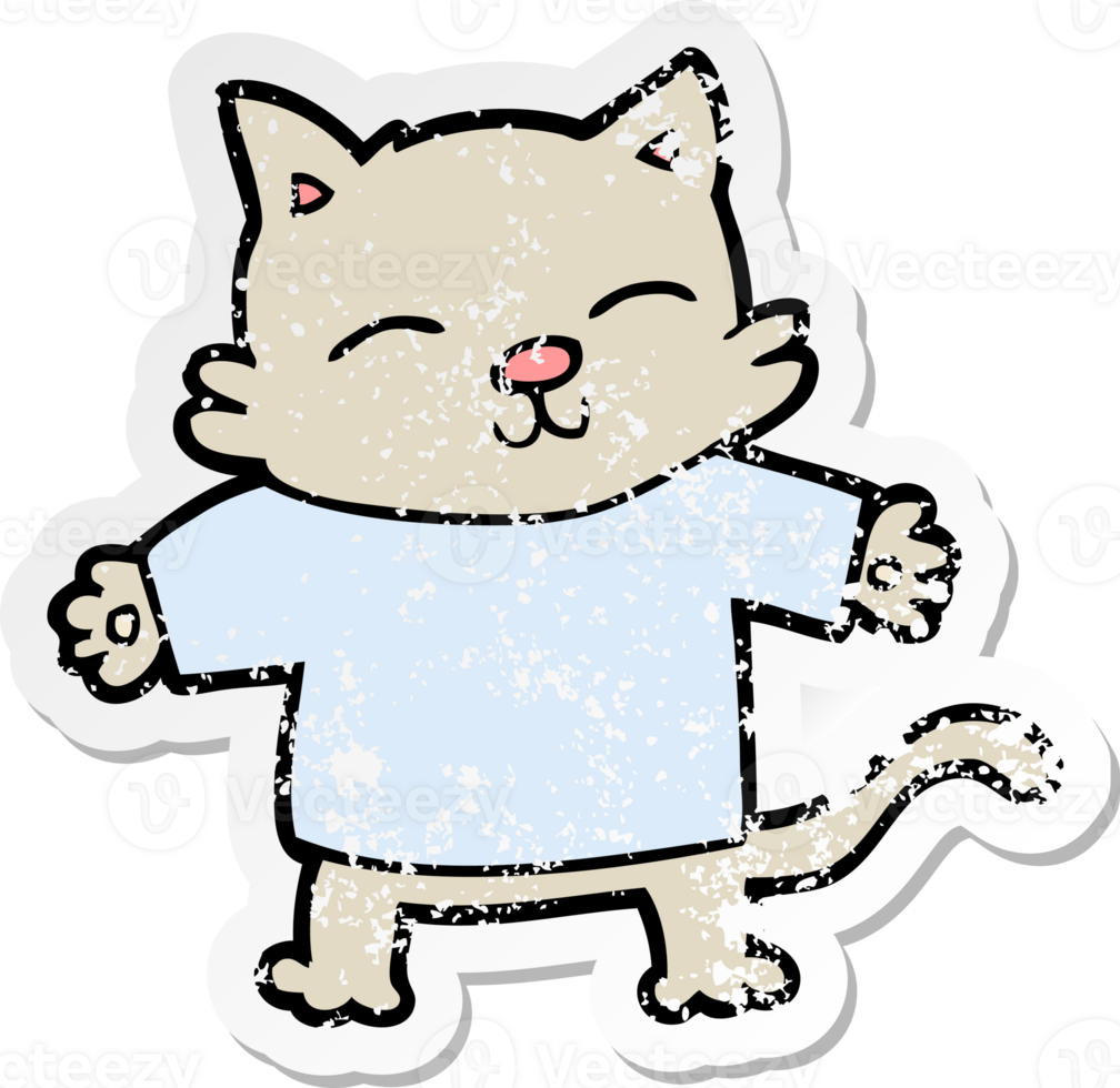distressed sticker of a happy cartoon cat png