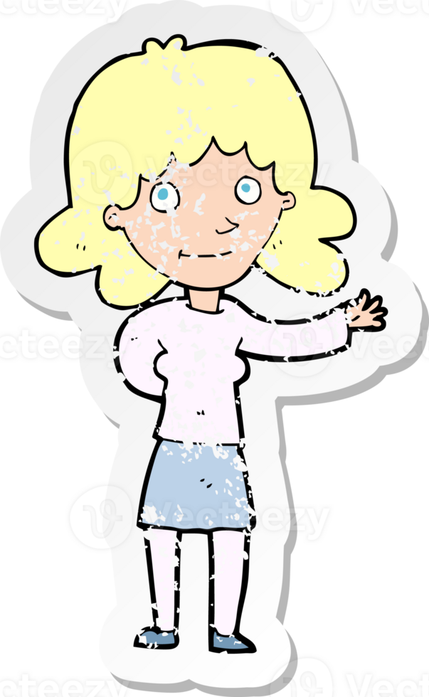 retro distressed sticker of a cartoon friendly woman png
