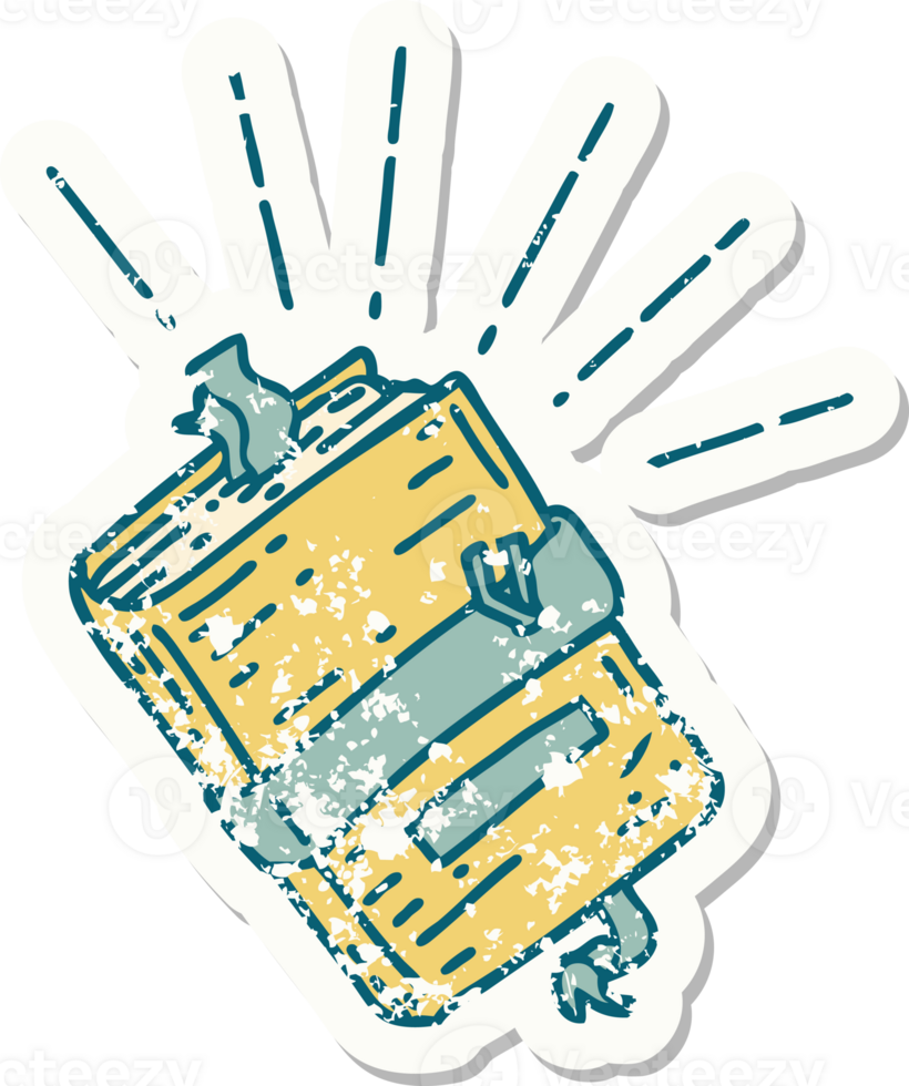 worn old sticker of a tattoo style old bound notebook png