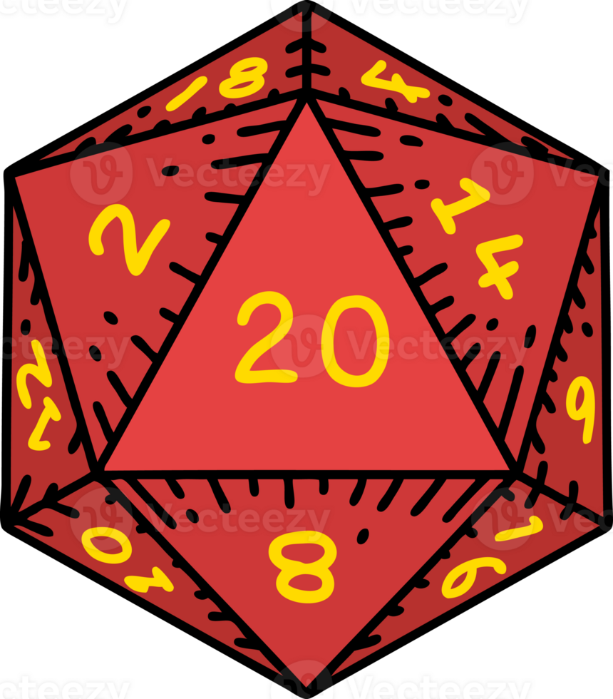 Retro Tattoo Style natural 20 D20 dice roll png