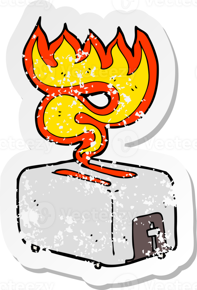 retro distressed sticker of a cartoon burning toaster png