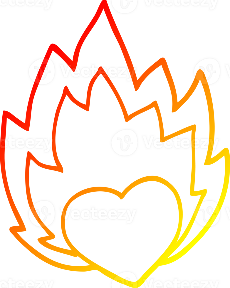 warm gradient line drawing of a cartoon flaming heart png