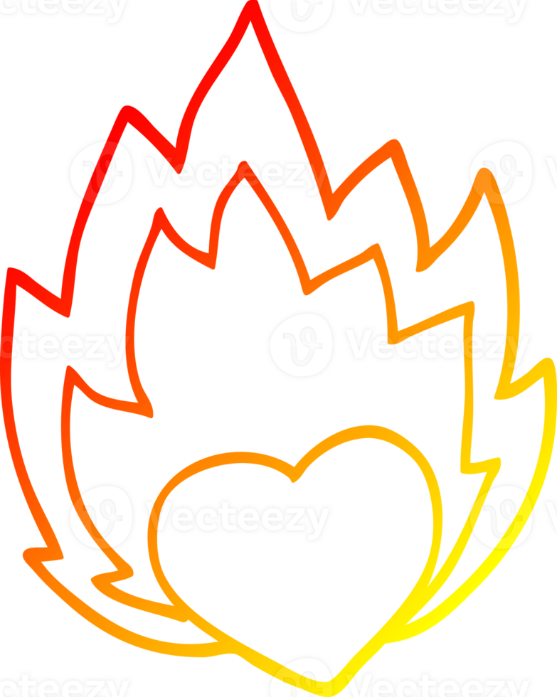 caloroso gradiente linha desenhando do uma desenho animado flamejante coração png