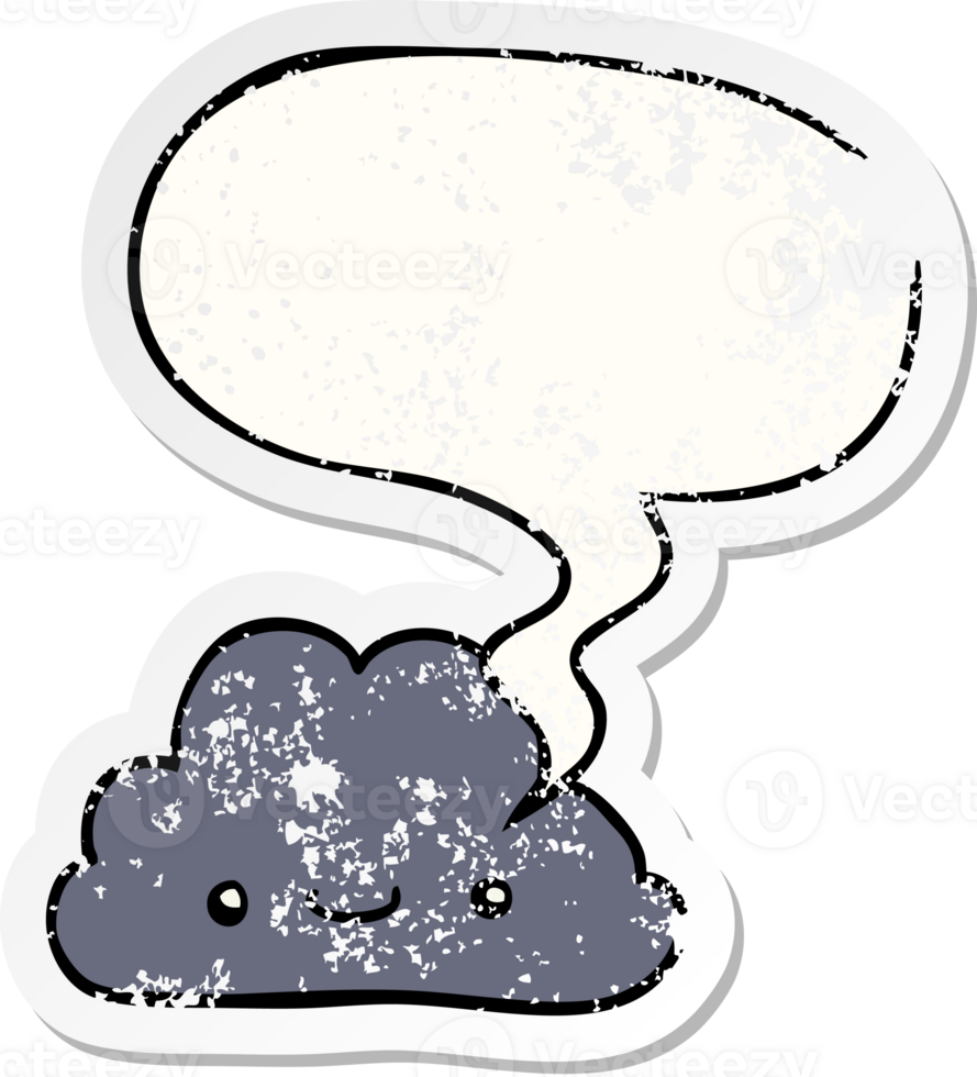 cute cartoon cloud with speech bubble distressed distressed old sticker png