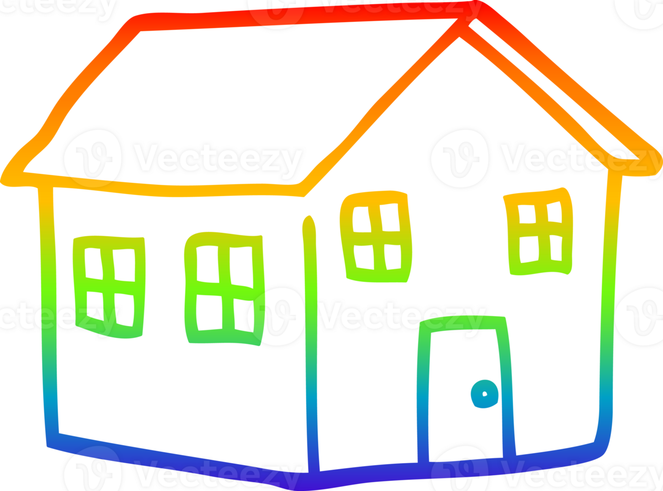 rainbow gradient line drawing of a cartoon house png