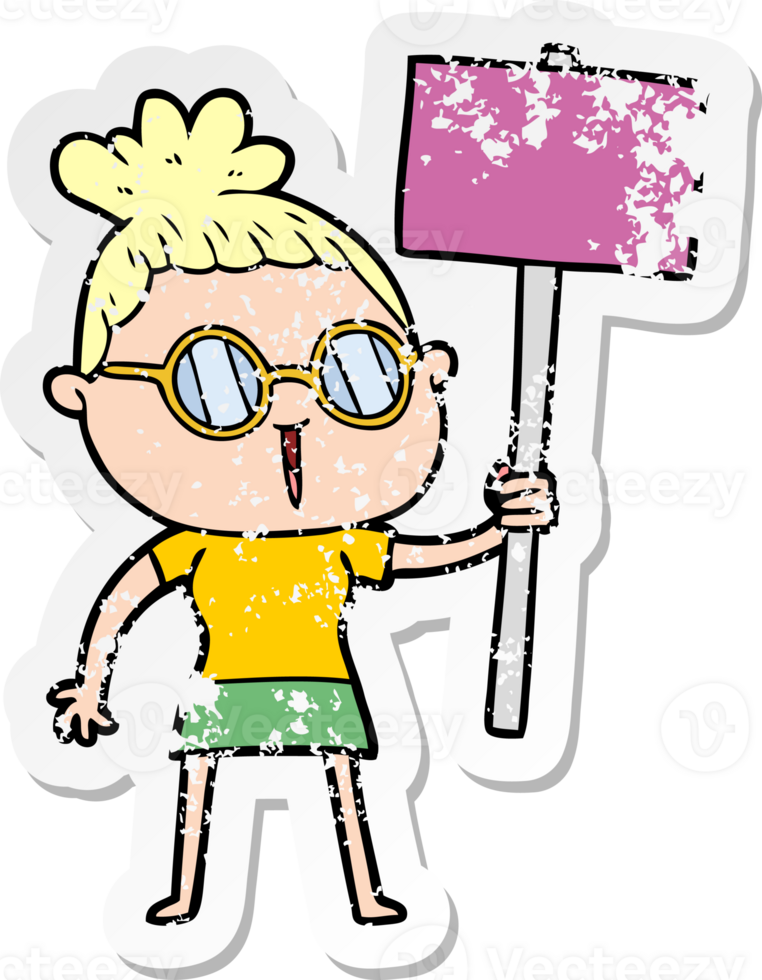 distressed sticker of a cartoon woman wearing spectacles png
