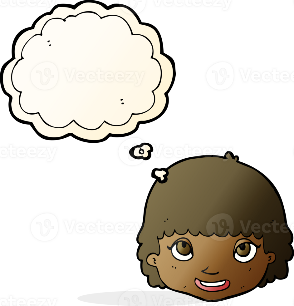 cartoon happy female face with thought bubble png