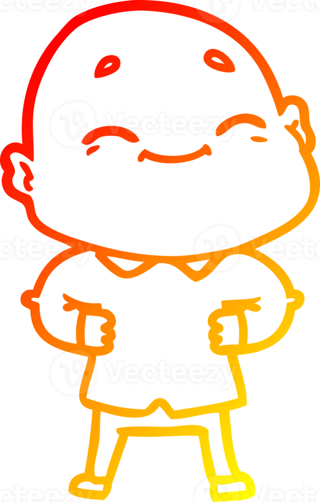 warm gradient line drawing of a cartoon happy bald man png