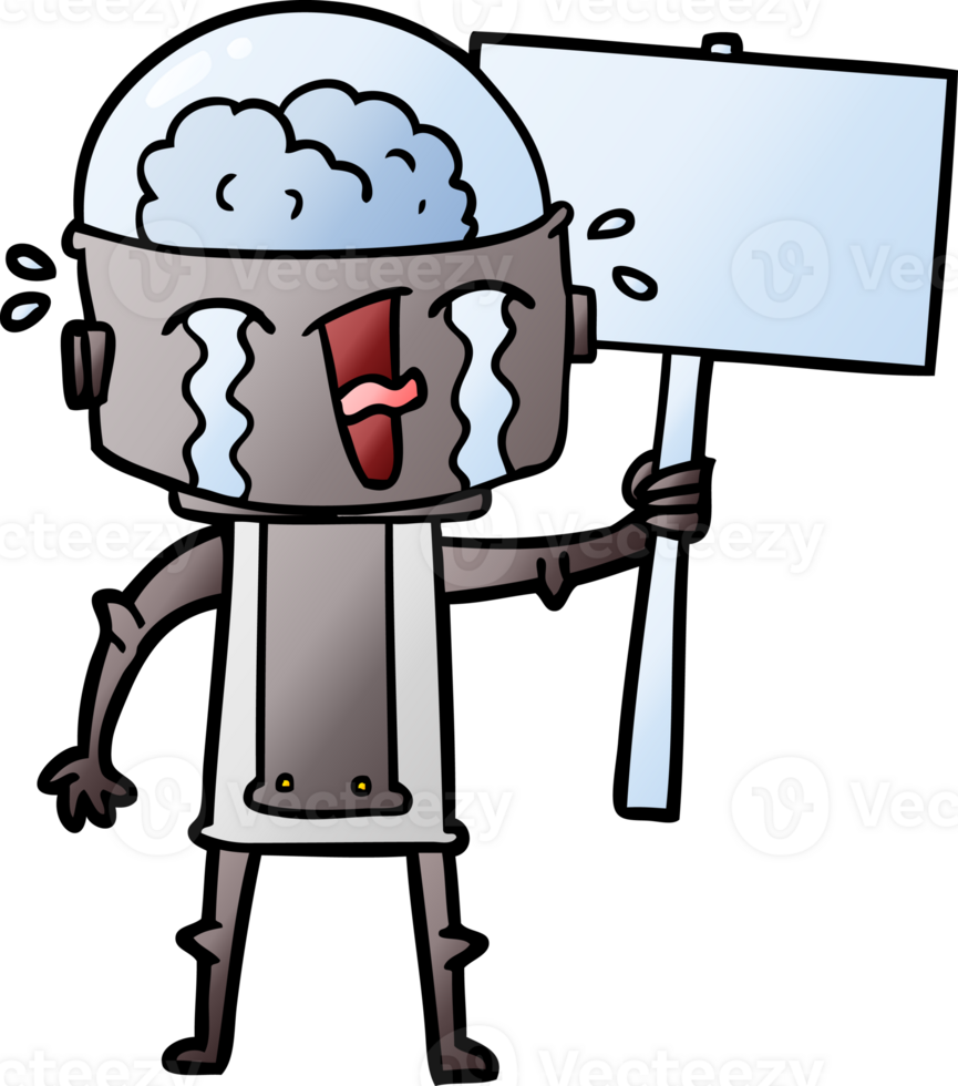 cartoon crying robot waving sign png