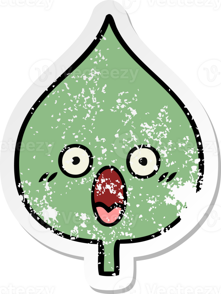 distressed sticker of a cute cartoon expressional leaf png