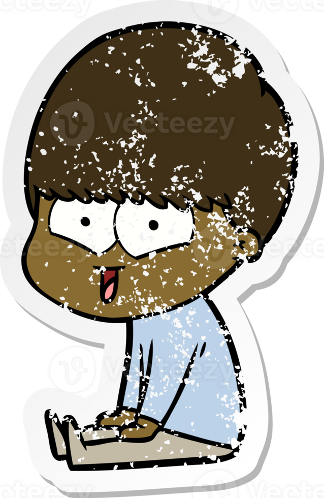 verontruste sticker van een cartoon gelukkige jongen png