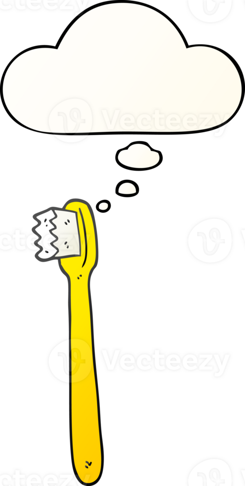 dibujos animados cepillo de dientes con pensamiento burbuja en suave degradado estilo png